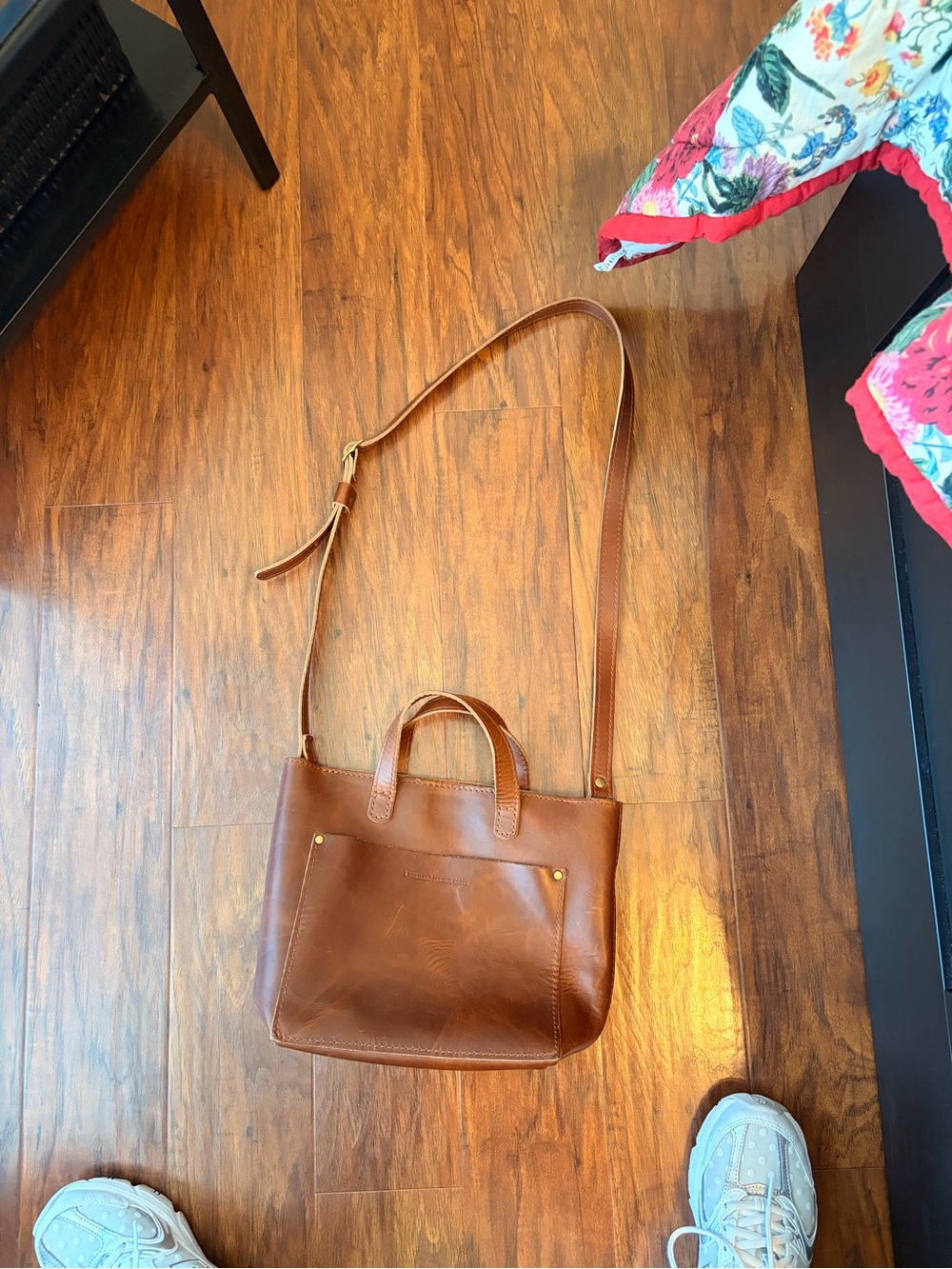 Portland Leather Brown Crossbody Tote with Top Handles